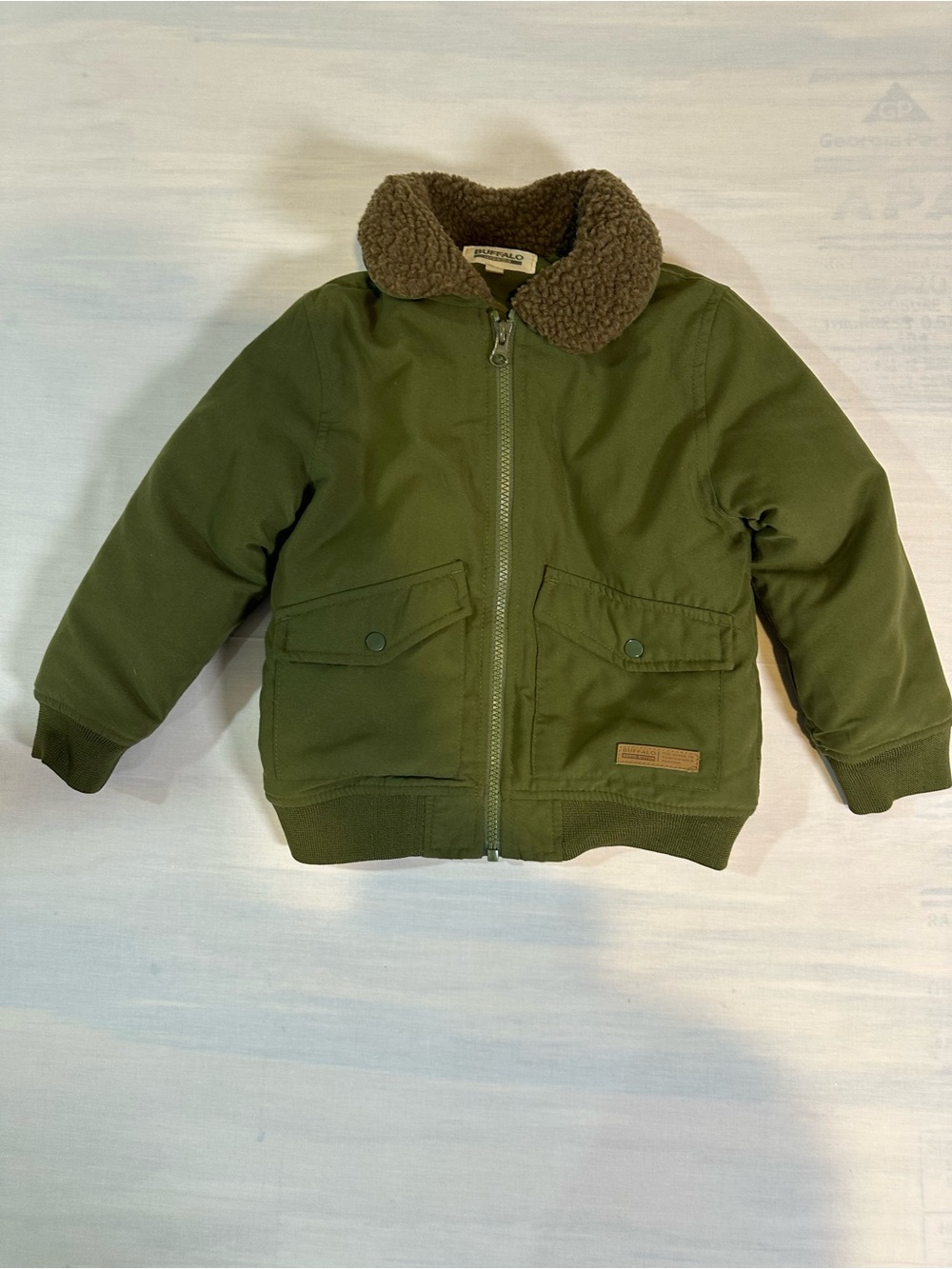 Buffalo David Bitton Olive Green Jacket with Brown Sherpa Collar